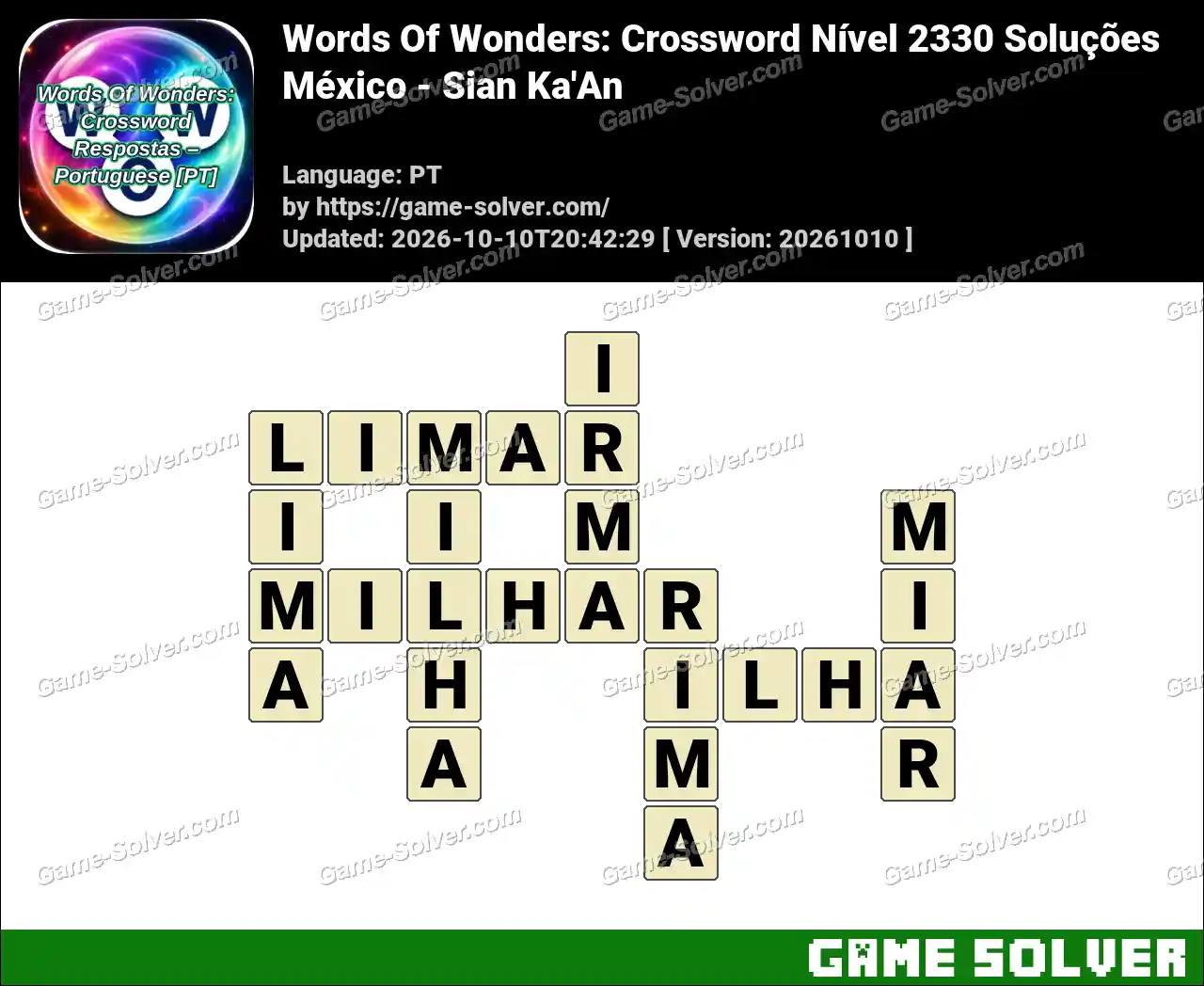 Words Of Wonders: Crossword Nível 2330 Soluções – México – Sian Ka’An